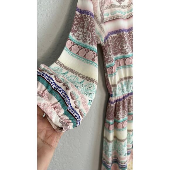 O’Neill Pastel Paisley Boho Dress Surfer Beachy Hippie Girly Ruffle Summer Vaca - Picture 3 of 7